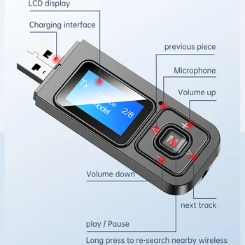 Bluetooth 5.0 Receptor Transmițător Audio Adaptor Display LCD 3.5 mm Aux Stereo Wireless Muzica Adaptor Pentru TV, PC, Boxe Auto