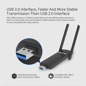 Comfast CF-926AC V2 USB Adaptor WiFi pe 2.4 GHz 5.8 GHz Dual Band Wireless LAN Card de Rețea 1200Mbps USB 3.0 Wi-Fi Dongle-Receptor