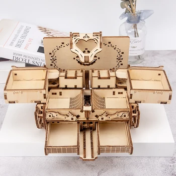 3D Puzzle din Lemn Asamblate Creative DIY Puzzle din Lemn Transmisie Mecanică Antic Model de Cutie de Jucărie Asamblate Bijuterii de Stocare
