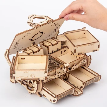 3D Puzzle din Lemn Asamblate Creative DIY Puzzle din Lemn Transmisie Mecanică Antic Model de Cutie de Jucărie Asamblate Bijuterii de Stocare