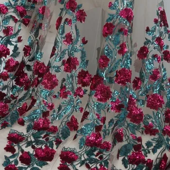 1 Curte Roz/ Rosu / Albastru / Ombre Rose Sequin Tul tesatura Long Branch Sclipici Paiete dantelă Florale Pentru Bal, Rochie de Seara