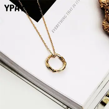 YPAY Autentic Argint 925 Coliere pentru Femei Neregulate Circle Pandantiv Colier Bijuterii Fine Cadouri de Craciun YMN185