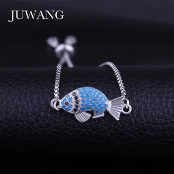 JUWANG Brand Albastru Pește de Mare pentru Femei AAA zircon Cristal de Aur de Culoare Lanț de Brățară Moda Bijuterii Cadou en-Gros