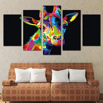 Rezumat Animale 5 Bucati de Panza Pictura Acasă Decorare Arta de Perete HD Print Colorat Girafa Pictură în Ulei Imagine opere de Artă Cadou