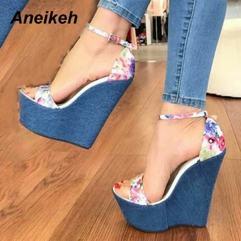 Aneikeh Pene Sandale 2020 Noi de Vara Sandale Romane de Înaltă Calitate Pene Tocuri Peep-Toe Pantofi Platforma Femeie albastru