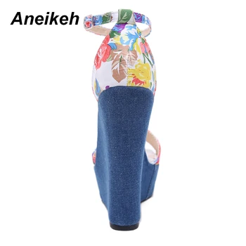 Aneikeh Pene Sandale 2020 Noi de Vara Sandale Romane de Înaltă Calitate Pene Tocuri Peep-Toe Pantofi Platforma Femeie albastru