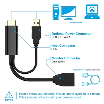 4K USB Alimentat HDMI de sex Masculin pentru a DP Display Port Feminin Convertor Adaptor Dispozitive HDMI-DP active USB de alimentare