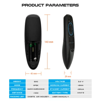 G10BTS Bluetooth 5.0 Aer Mouse-ul pe 6 Axe Giroscop 17 Chei Smart Remote Controller pentru Proiector, Calculator PC, TV BOX