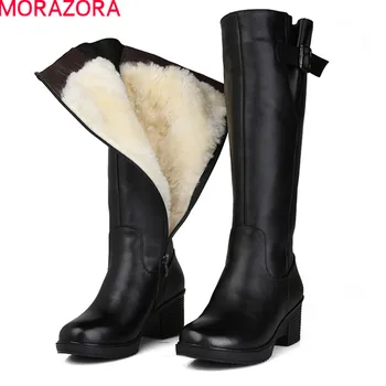 MORAZORA Dimensiune 35-43 Noi 2020 Piele naturala cizme pantofi platforma naturale de lână de iarnă pentru femei cizme genunchi ridicat de moda cizme de zăpadă