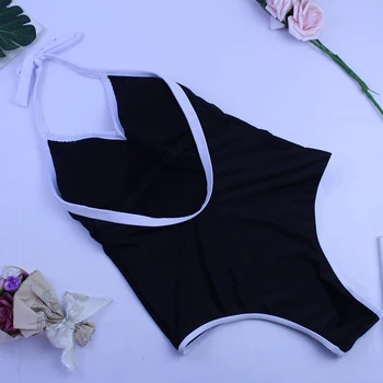 2020 Nou O singură Bucată de costume de Baie Căpăstru Sexy Negru Costume de baie Femei Costum de Baie pe Plajă Backless Monokini Swimsuit Plus Dimensiunea Femei XXL