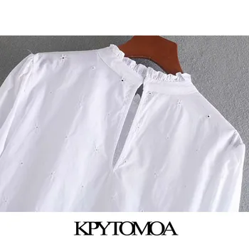KPYTOMOA Femei 2020 Dulce Moda Gol Afară de Broderie Ciufulit Bluze Vintage O Gatului Maneca Lunga Femei Tricouri Blusa Topuri Chic