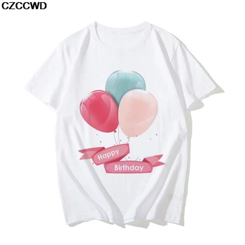 Fericit Ziua de naștere Scrisoare Harajuku Tricou Femei Kawaii Baloane de Imprimare T-shirt Modă Plus Dimensiune Casual Tricou de Moda de Top Teuri de sex Feminin