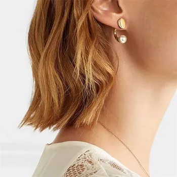 Kshmir 2.7 cm*1.3 cm Contractate de sex feminin din spate se blochează tip pearl ureche de unghii Metal napolitana pearl cercei de aur cercel două porți earclip