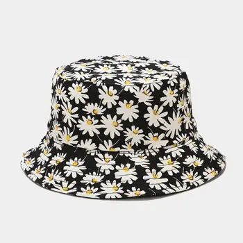 Flori De Crizantema Femei De Vară Pălărie Reversibile Bumbac Imprimat Floral Găleată Pălărie De Primăvară De Protecție Solară De Pescuit Capac Plaja Panama Bob