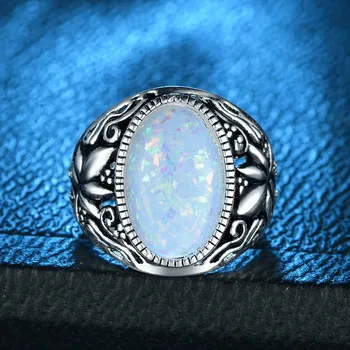 Bague Ringen Alb Albastru Roz Opal Inel Argint 925 Bijuterii pentru Femei, design de Epocă 11*17mm Piatră prețioasă Petrecere inel 925 en-Gros