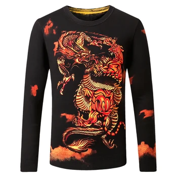 Personalitate dragon model de imprimare de moda de lux pulover pulover Toamna anului 2018 Noi de calitate de bumbac și viscoză moale pulover barbati M-3XL