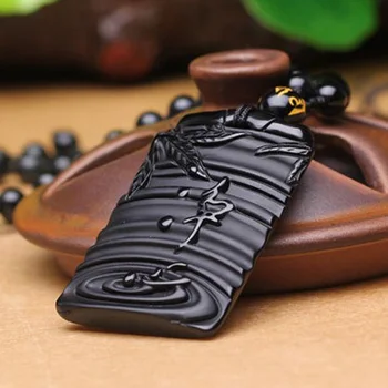 Naturale Obsidian, jad Pandantiv Colier Om Exquisito Moda Bijuterii Accesorii de Mână-Sculptate Noroc Amuleta Cadouri