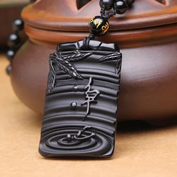 Naturale Obsidian, jad Pandantiv Colier Om Exquisito Moda Bijuterii Accesorii de Mână-Sculptate Noroc Amuleta Cadouri