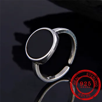 Coreeană stil retro argint 925, inel cu agat negru încrustat doamnelor cadou de nunta petrecere argint 925 accesorii
