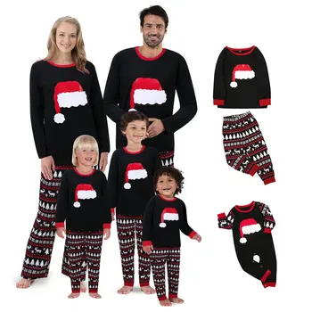 Pălărie de crăciun Tipărite În 2020 Iarna Familia Pijamale Asortate Haine 2 buc/Set Topuri+Pantaloni de Pijamale Tata Mama Copii Pijamale Copii