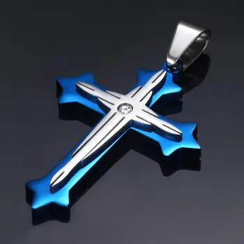 Crucea Pandantiv Colier pentru Bărbați din Oțel Inoxidabil, Aur Albastru Argintiu cu Pandantiv Link-ul Lanț Pandantiv Moda Bijuterii Cadou LKP601
