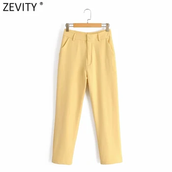 Zevity de moda pentru Femei culoare solidă textura pantaloni drepte de birou elegant doamnelor fermoar zbura casual slim pantaloni mujer pantaloni P899