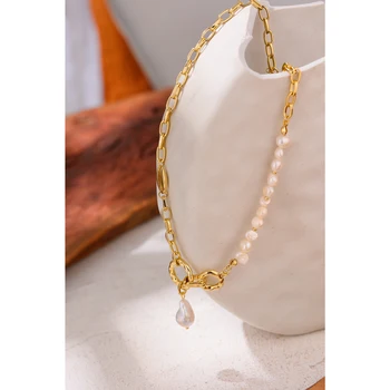 Yhpup Declarație Neregulate Naturale Pearl Colier pentru Femei Cupru Geometrice Lanț de Aur Cravată Colier Moda Bijuterii Cadou 2121