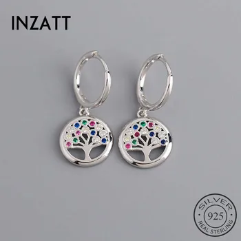 INZATT Real Argint 925 Geometrice Rotunde de culoare Zircon Hoop Cercei Pentru Femei de Moda de Petrecere Fine Bijuterii Accesorii