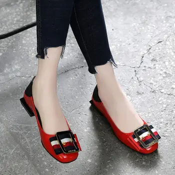 De Moda de sex feminin Vin Roșu Aluneca pe Vara Toc Pătrat Pompe de Femei Casual Negru Confort Pu Piele Pantofi cu Toc Zapatos E6176
