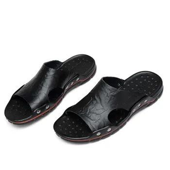 Noi Dimensiuni Mari 38~48 Split Papuci din Piele pentru Barbati vara Fierbinte de vânzare slide-uri de Sandale, pantofi de Plaja si papuci hombres sandalia Negru