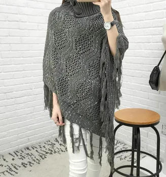 Moda a Furat mult Poncho Pashmina scarf Gât Înalt Ciucuri Pulover Cald Șal Femei de Iarnă Confortabil Spania Stralucitoare Tricotate Împachetări