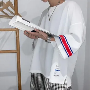 Negru T Shirt Mens Strada hip hop Tricou cu Dungi Pentru Barbati Tee de Vară Japoneză Casual Tricouri Streetwear Fitness Tricouri Supradimensionate