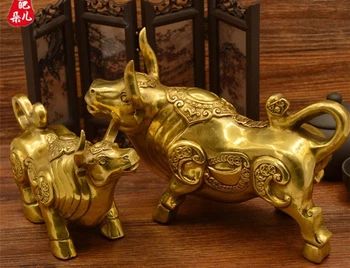 FengShui Chineză Alamă Cupru Anul Zodiac Avere Animale Taur Taur Statuie 1