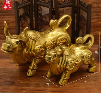FengShui Chineză Alamă Cupru Anul Zodiac Avere Animale Taur Taur Statuie 1