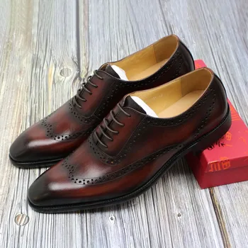 2019 Toamna Itailian Stil Mens Pantofi Rochie Din Piele Oxfords Barbati Subliniat Toe Dantela-Up Birou De Afaceri Bărbați Formale Pantofi