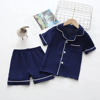 Bumbac pijama de vara pentru Copii de doi-pc-ul setat pentru copii scurte costum straturi duble rid de muselină de culoare solidă moale/respirabil uzura acasă