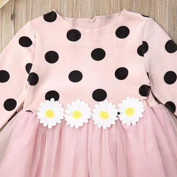 3D Florale Patchwork Dress Toddler Copii Fata de Copil 0-3T Casual cu Buline Printesa cu Maneci Lungi Rochii de Dantelă Florale Rochie din Tul