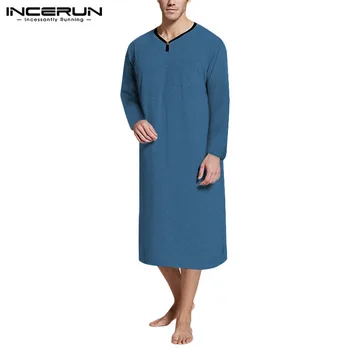 Oamenii Halat de Homewear Confortabil Maneca Lunga V Gât Moale de Agrement cămașă de noapte Respirabil Pijamale de Culoare Solidă Barbati Halate de baie INCERUN