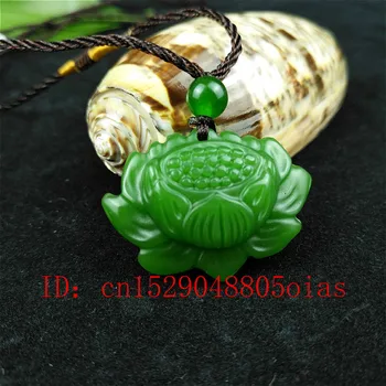 Natural Verde Chinezesc Jad Lotus Pandantiv Colier Moda Bijuterii Farmec Sculptate Amuleta Cadouri pentru Femei Barbati