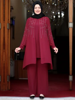 Plus Dimensiune Tunică, Pantaloni De Costum Musulman Dubai Islamic Abaya Femei Îmbrăcăminte Noul Sezon Făcute În Turcia De Înaltă Calitate