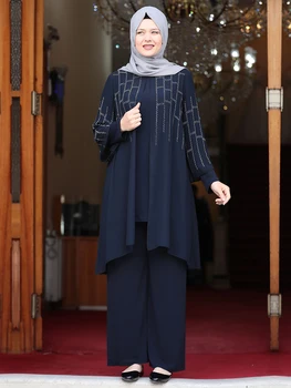 Plus Dimensiune Tunică, Pantaloni De Costum Musulman Dubai Islamic Abaya Femei Îmbrăcăminte Noul Sezon Făcute În Turcia De Înaltă Calitate