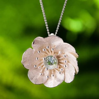 Lotus Distractiv Înflorit Anemone de Flori Pandantiv fără Colier Real Argint 925 lucrat Manual Designer de Bijuterii Fine pentru Femei