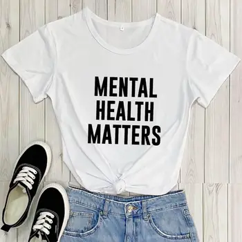 Probleme de Sănătate mentală Bumbac Casual pentru Femei Tricou O-Gat Maneci Scurte Topuri Conștientizare Mentală tricouri Sănătate Mintală Tricou