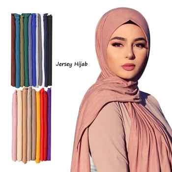 Musulmane Hijab Esarfa Femei Jersey Eșarfă de Culoare Simplu Elasticitatea Bumbac Șaluri și Împachetări Bentita Iarna Cald Cap Lung Eșarfe