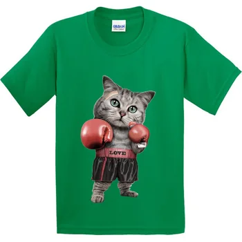 Bumbac,Copii Puglism Puternic Boxer Pisica Design Amuzant Tricou Copii Moda Topuri tricou Baieti/Fete Haine Casual,GKT201