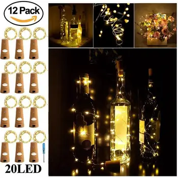 HLZS-Cork Lumini pentru Sticla de Vin, Sticla de Vin Luminile 12 Pack 6.5 ft 20 LED-uri Vin Plută Șir de Lumini pentru Sticla Borcan Zână Ligh