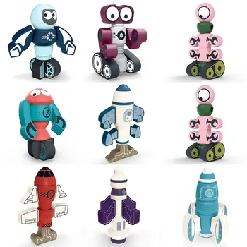 Desene animate drăguț Magnetic Robot Blocuri de Rachete Model Asamblarea Puzzle Jucarii Educative pentru Copii pentru Copii Cadouri