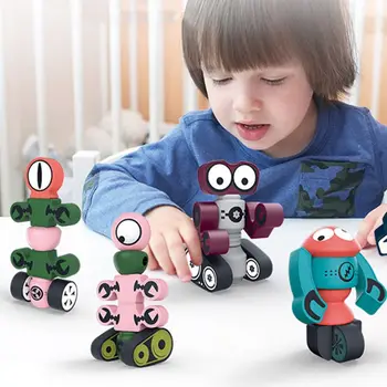 Desene animate drăguț Magnetic Robot Blocuri de Rachete Model Asamblarea Puzzle Jucarii Educative pentru Copii pentru Copii Cadouri