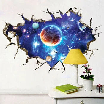 3D Spațiul Cosmic planeta Rupt autocolante de perete pentru camere de copii dormitor, pepinieră decor acasă decalcomanii de picturi murale Pauză de perete autocolant