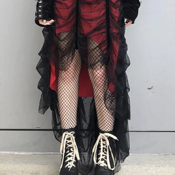 Sexy Curea Mesh Dress Gotic Femei Halloween, Negru Rosu Mozaic Cutat Designer De Moda De Vară Goth Rochii Lungi 2020